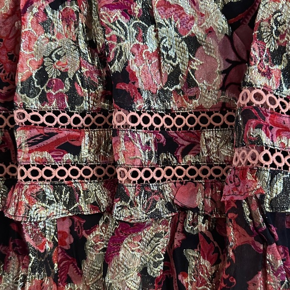 Hemant & Nandita Smocked Floral Metallic Tiered Maxi Dress Anthropologie REVOLVE - Picture 9 of 9